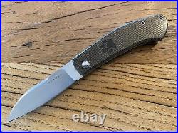 Thys Meades Mini Dino Custom Knife (3 Hand Satin) OD Green & Rag Micarta