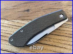 Thys Meades Mini Dino Custom Knife (3 Hand Satin) OD Green & Rag Micarta