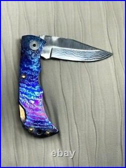 Timascus Mokuti (Ti) Damascus Blade Pattern Very Rare Flipper Knife Custom Made