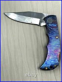 Timascus Mokuti (Ti) Damascus Blade Pattern Very Rare Flipper Knife Custom Made