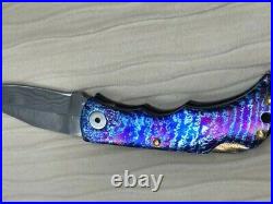 Timascus Mokuti (Ti) Damascus Blade Pattern Very Rare Flipper Knife Custom Made