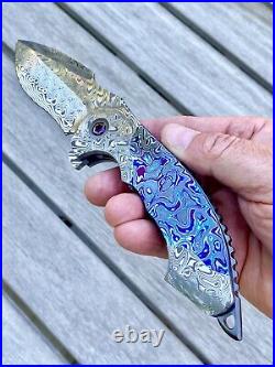 Todd Fischer Sr. Custom Full Dress Archangel Damasteel Black Timascus Knife New