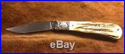 Tony Bose Wilfred IN Custom Knife Knives Early Stag Back Pocket Style Engraved