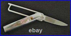 Tro Knives Tom Overeynder Custom Silver & Abalone Folding Frame Knife! S/n 004