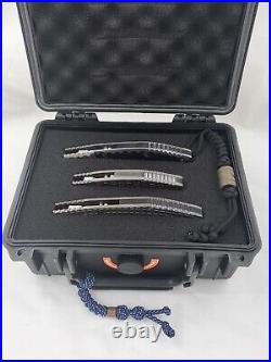 Troubles Blades Triple Box Set 2 large 1 mini custom Damascus beads lanyards