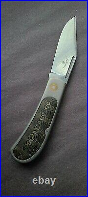 V Balistreri 2.75 Polished Damasteel Titanium Slipjoint Gold Fat Carbon Inlays