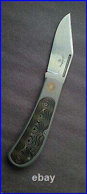 V Balistreri 2.75 Polished Damasteel Titanium Slipjoint Gold Fat Carbon Inlays