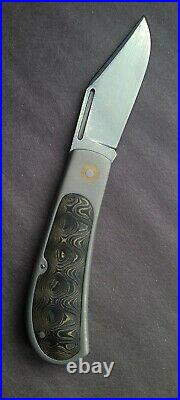 V Balistreri 2.75 Polished Damasteel Titanium Slipjoint Gold Fat Carbon Inlays