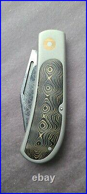 V Balistreri 2.75 Polished Damasteel Titanium Slipjoint Gold Fat Carbon Inlays