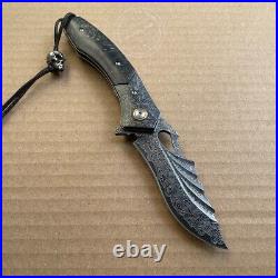 VG10 DAMASCUS HUNTING KNIFE SURVIVAL RESCUE FOLDING POCKET KNIFE WOOD With SHEATH