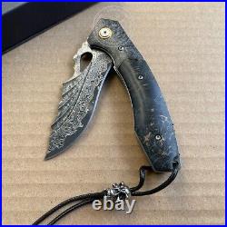 VG10 DAMASCUS HUNTING KNIFE SURVIVAL RESCUE FOLDING POCKET KNIFE WOOD With SHEATH