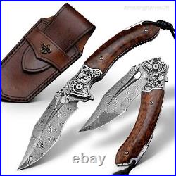 VG10 Damascus Steel Pocket Knife Survival Knife Snakewood Outdoor Collectible