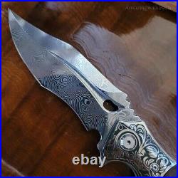 VG10 Damascus Steel Pocket Knife Survival Knife Snakewood Outdoor Collectible