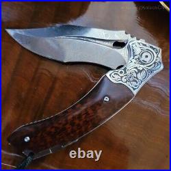 VG10 Damascus Steel Pocket Knife Survival Knife Snakewood Outdoor Collectible