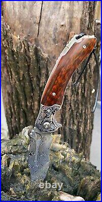 VG10 Damascus Steel Pocket Knife Survival Knife Snakewood Outdoor Collectible