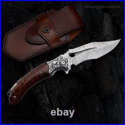 VG10 Damascus Steel Pocket Knife Survival Knife Snakewood Outdoor Collectible