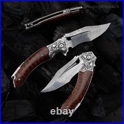 VG10 Damascus Steel Pocket Knife Survival Knife Snakewood Outdoor Collectible