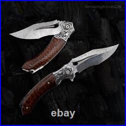 VG10 Damascus Steel Pocket Knife Survival Knife Snakewood Outdoor Collectible