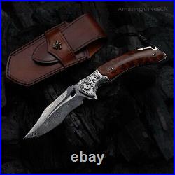 VG10 Damascus Steel Pocket Knife Survival Knife Snakewood Outdoor Collectible