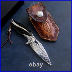 Vg10 Damascus Folding Knife Pocket Assist Ball Bearing Flipper Ebony Wood Sheath