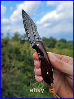 Vg10 Damascus Folding Knife Pocket Tool Camping Survival Rescue Rosewood Black