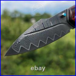 Vg10 Damascus Folding Knife Pocket Tool Camping Survival Rescue Rosewood Black