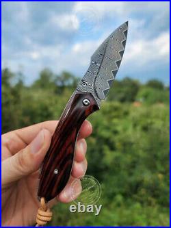 Vg10 Damascus Folding Knife Pocket Tool Camping Survival Rescue Rosewood Black