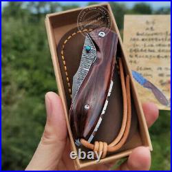 Vg10 Damascus Folding Knife Pocket Tool Camping Survival Rescue Rosewood Black