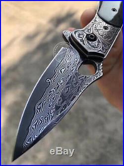 Vg10 Damascus Hunting Knife Black Folding Knife Camping Army Rescue Bone Handle