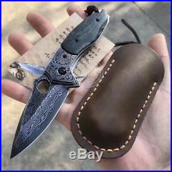 Vg10 Damascus Hunting Knife Black Folding Knife Camping Army Rescue Bone Handle