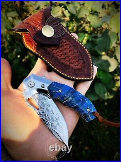 Vg10 Damascus Hunting Knife Camping Folding Pocketknife Sheath Stabilized Wood