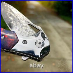 Vg10 Damascus Hunting Knife Camping Folding Pocketknife Sheath Stabilized Wood