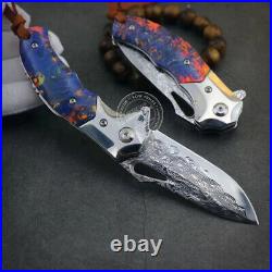 Vg10 Damascus Hunting Knife Camping Folding Pocketknife Sheath Stabilized Wood