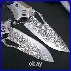 Vg10 Damascus Hunting Knife Camping Folding Pocketknife Sheath Stabilized Wood