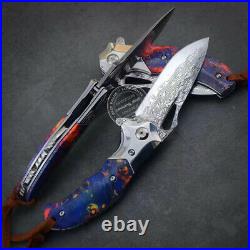 Vg10 Damascus Hunting Knife Camping Folding Pocketknife Sheath Stabilized Wood