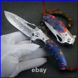 Vg10 Damascus Hunting Knife Camping Folding Pocketknife Sheath Stabilized Wood