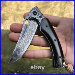 Vg10 Damascus Hunting Knife Folding Knife Camping Survival Rescue Tool Black