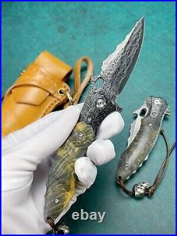 Vg10 Damascus Hunting Knife Survival Folding Pocket Knife Ball Bearings Withsheath