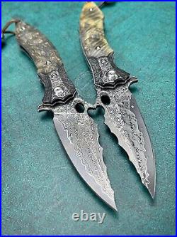 Vg10 Damascus Hunting Knife Survival Folding Pocket Knife Ball Bearings Withsheath