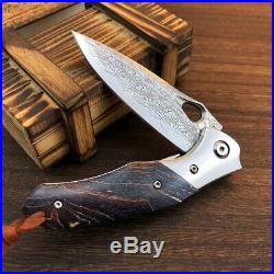 Vg10 Damascus Steel Folding Knife Rescue Camping Pocket Edc Flipper Ball Bearing