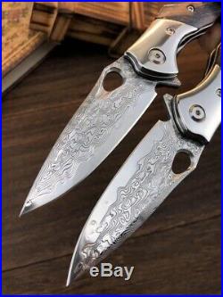 Vg10 Damascus Steel Folding Knife Rescue Camping Pocket Edc Flipper Ball Bearing