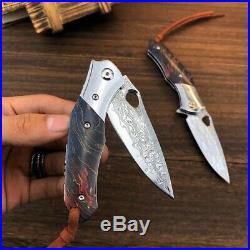 Vg10 Damascus Steel Folding Knife Rescue Camping Pocket Edc Flipper Ball Bearing