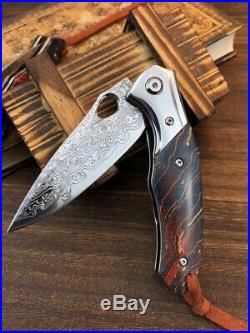 Vg10 Damascus Steel Folding Knife Rescue Camping Pocket Edc Flipper Ball Bearing