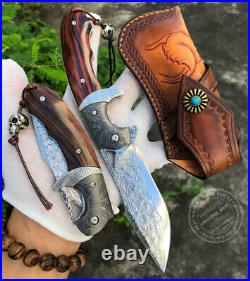 Vg10 Steel Damascus Folding Knife Pocket Knives Sheath Assist Flipper Knife Wood