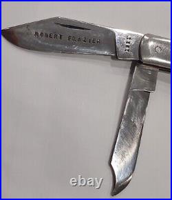 Vintage 1981 Custom Made Folding Knife by Robert Frazier, 2 blades, Stag handles