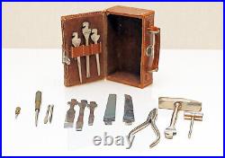Vintage HUBEO Hugo Berns Pocket Knife Tool Kit + Leather Hard Carrying Case
