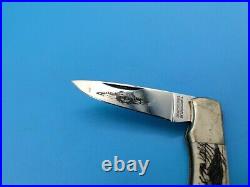 Vintage Scrimshaw Folding Knife By Sam McDowell WATERFOWL Excellent Pre-owned