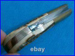 Vintage USA Custom Stag Barehead Lockback Folding Knife Knives Pocket Utility Ec