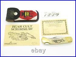 Vtg Schrade USA Uncle Henry Bear Cult Scrimshaw Folding Hunter Knife Beaded