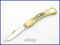 Vtg Schrade USA Uncle Henry Bear Cult Scrimshaw Folding Hunter Knife Beaded